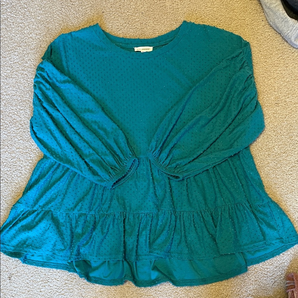 Blu Pepper Teal Textured Blouse